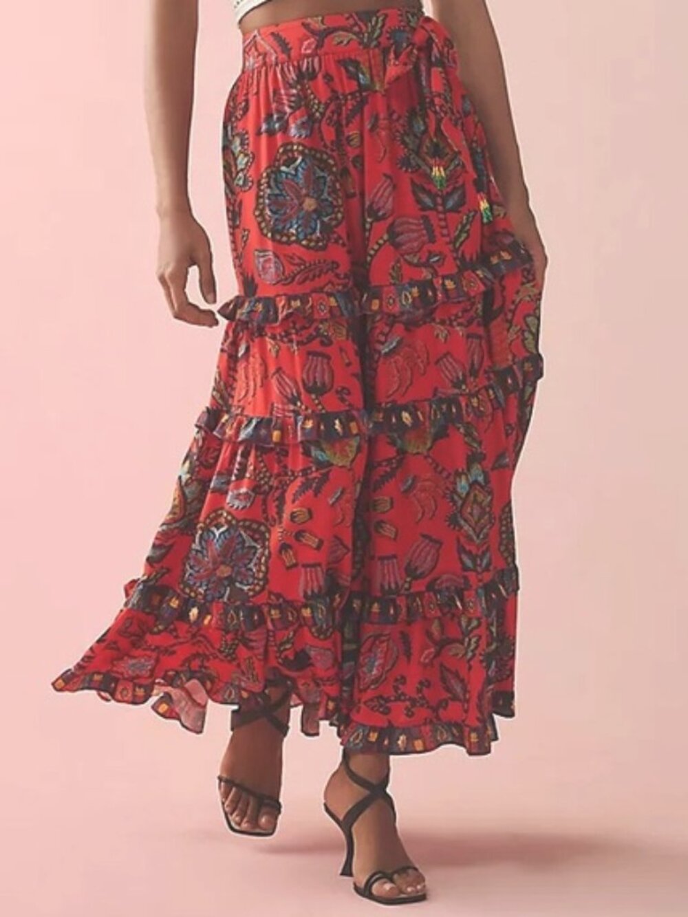 Farm Rio Tiered Wrap A Line Maxi Skirt